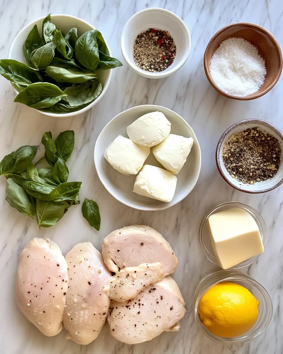 Ingredients for Irresistible Mozzarella Chicken in Basil Cream Sauce Recipe