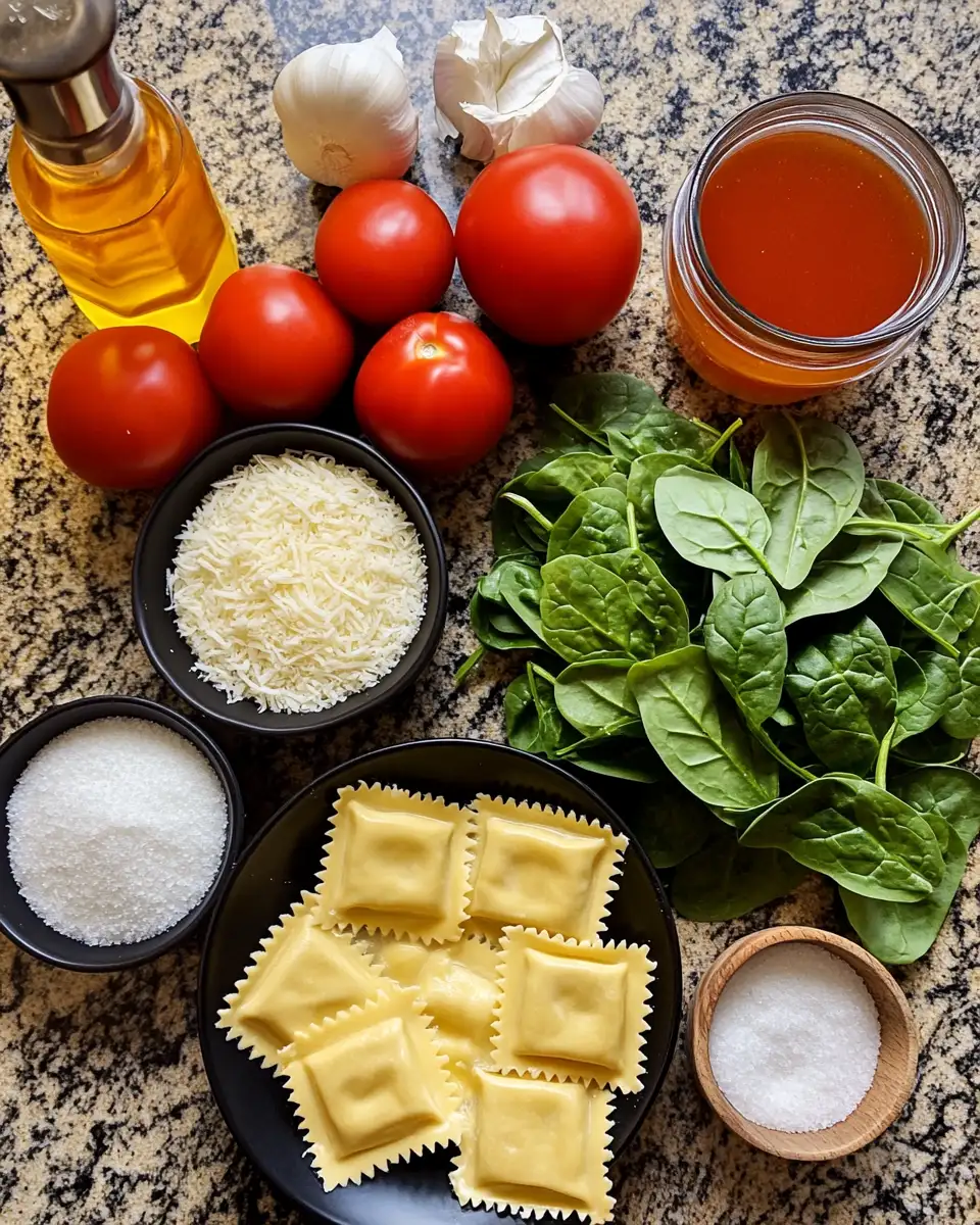 Ingredients for One Oven Ravioli Soup Comfort in a Bowl Made Easy
