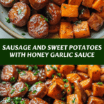 Savory Sausage and Sweet Potatoes Drizzled with Honey Garlic Sauce