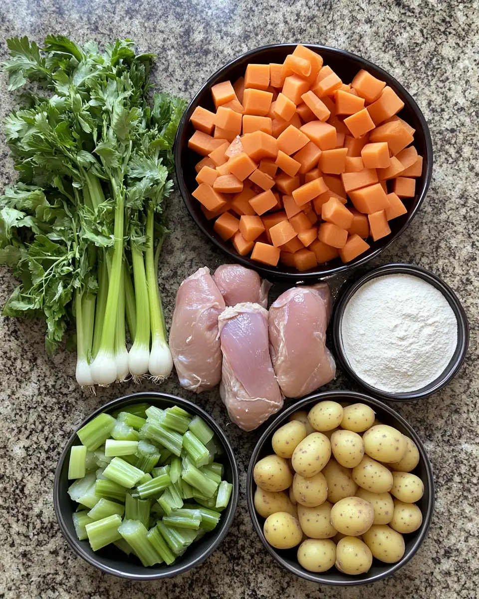 Ingredients for Hearty and Easy Slow Cooker Chicken Stew Recipe for Cozy Nights