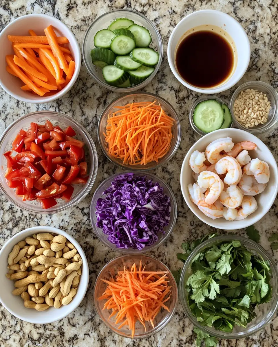 Ingredients for Fresh and Flavorful Spring Roll Salad with Spicy Ginger Dressing