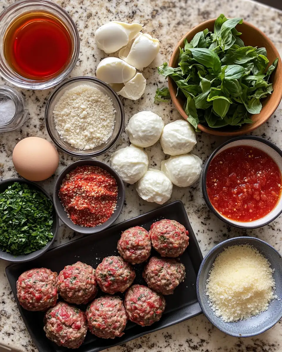 Ingredients for Irresistible Stuffed Meatballs with Gooey Mozzarella Cheese Delight