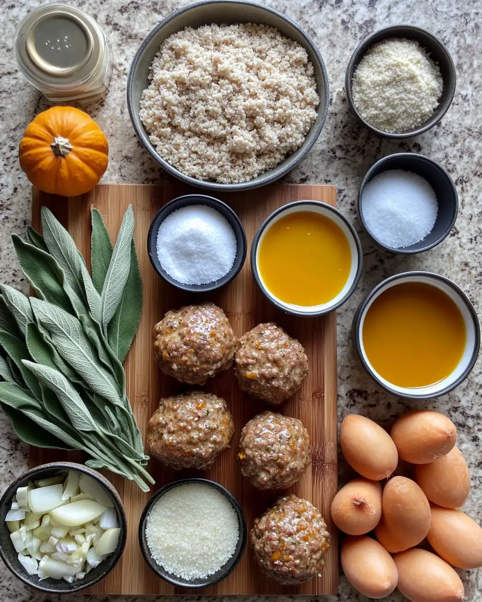 Ingredients for Savory Turkey Meatballs in Creamy Pumpkin Sage Sauce for Fall Flavors
